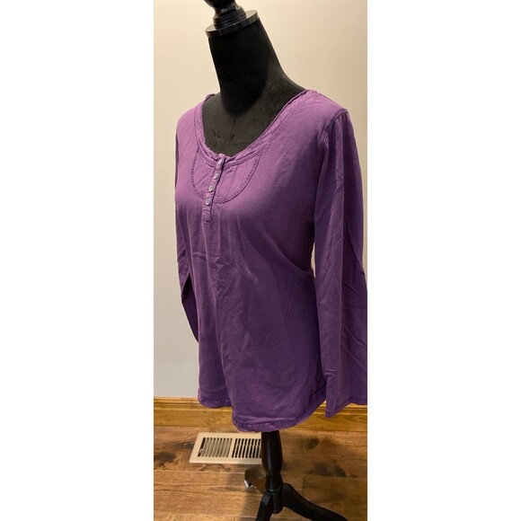 Woolrich Distressed T Shirt Top XL Purple Eggplant 100% Cotton Oversized Blouse - Picture 4 of 12